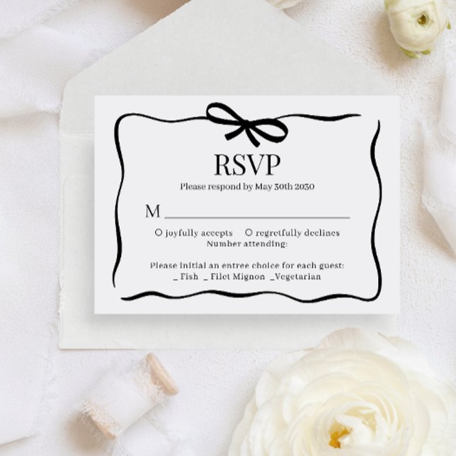 BUDGET Whimsical Black Bow Tie Wedding Menu Rsvp (Creator Uploaded)