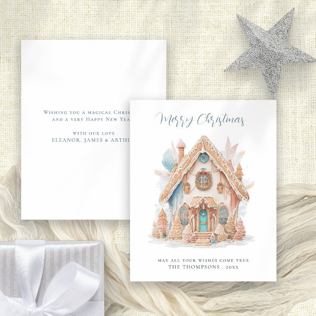 Budget Whimsical Boho House Joyeuse carte de Noël (Front and back view)