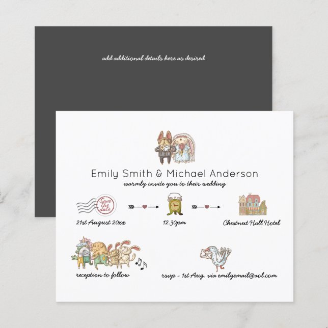 BUDGET Whimsical Day of Wedding Timeline Invites (Front/Back)