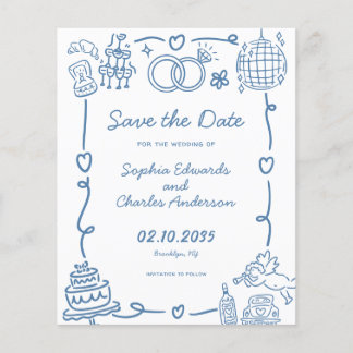 Budget Whimsical Doodles Wedding Save the Date
