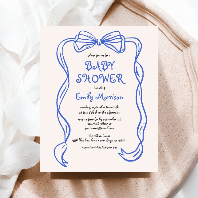 Budget Whimsical Quirky Blue Bow Boy Baby Shower Flyer (Creator Uploaded)
