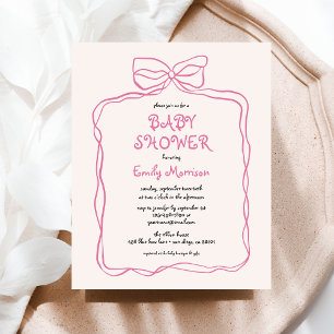 Budget Whimsical Quirky Blush Pink Bow Baby Shower Flyer
