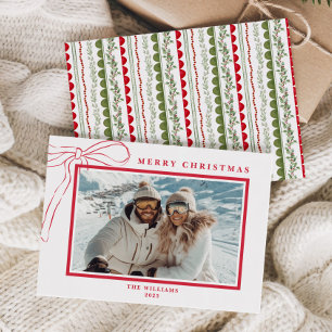 Budget Whimsical Red Bow Christmas Photo Holiday Card