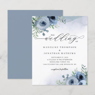 BUDGET Whimsical Script Floral Dusty Blue Wedding