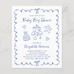 Budget Whimsical Wavy Frame Baby Boy Shower Invite