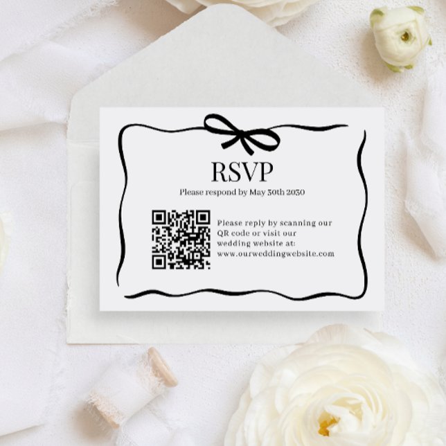 BUDGET Whimsy Black Bow Tie Wedding QR Code Rsvp Enclosure Card (Creator Uploaded)