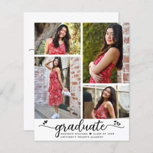 Budget White Black Grad 4 Photo Script Invitation