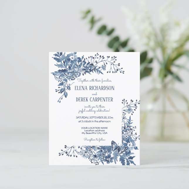 Budget White Blue Wildflower Bird Floral Wedding (Standing Front)