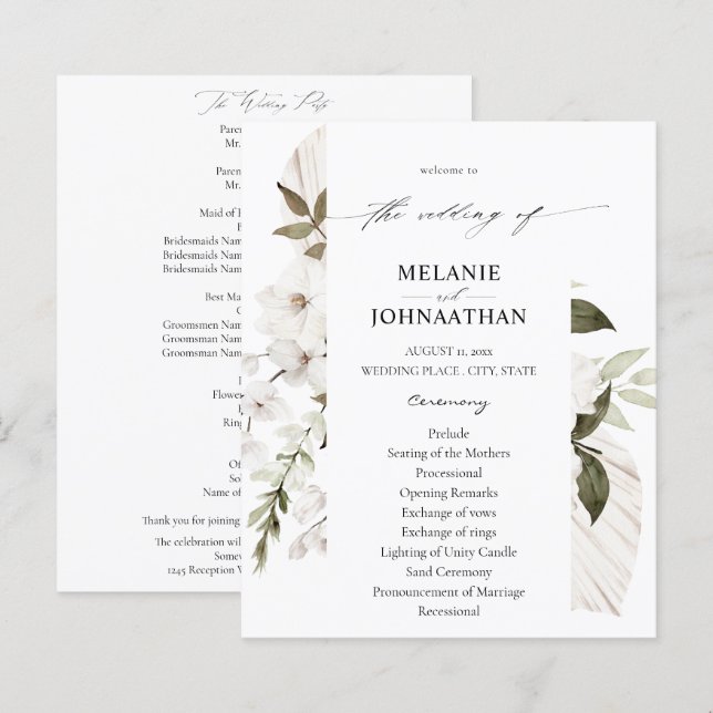 Budget White Boho Floral Wedding Program (Front/Back)