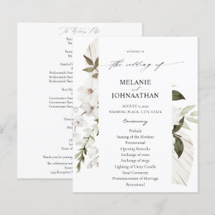 Budget White Boho Floral Wedding Programme