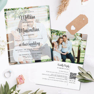 Budget white chic transparent 2 photo QR Code RSVP