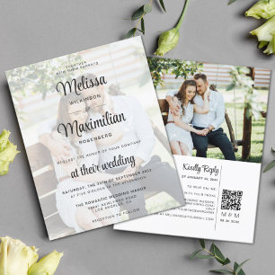 Budget white chic transparent 2 photo QR Code RSVP