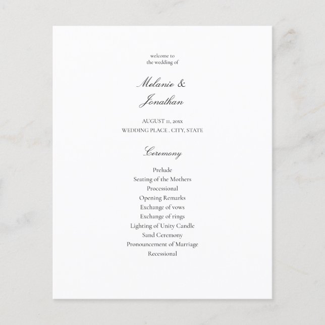 Budget White Elegant Wedding Ceremony Flyer (Front)