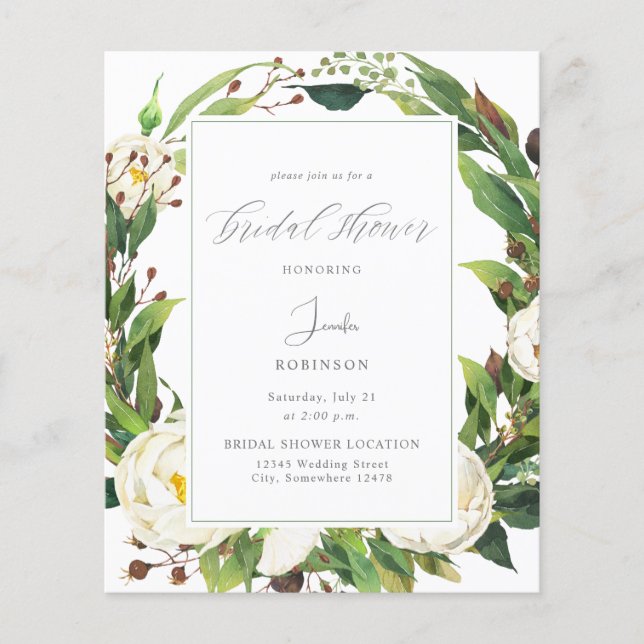 Budget White Floral & Greenery Bridal Shower V2 (Front)