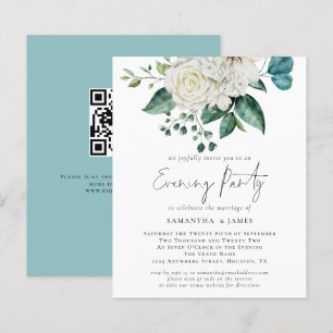 Budget White Florals QR Code Wedding Evening Party
