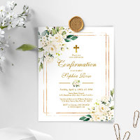 Budget White Flowers Gold Confirmation Invitation