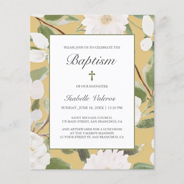 BUDGET White Flowers leaves yellow bAPTISM (Front)