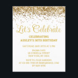 Budget White & Gold 30th Birthday Party Invitation<br><div class="desc">White and Gold Glitter Invite, Budget 30th Birthday Party invitation, Let's celebrate Thirty Any Age, Fortieth Fiftieth Forty Fifty Sixty, Personalized 21st 40th 50th 60th, Elegant Milestone Thirtieth Sweet 16, Custom 18th Glam Golden Confetti, Adult Calligraphy Modern Stylish script, Chic trendy simple for her, Bling 16th quinceanera 15th celebration</div>