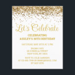 Budget White & Gold 30th Birthday Party Invitation<br><div class="desc">White and Gold Glitter Invite,  Budget 30th Birthday Party invitation,  Let's celebrate Thirty Any Age,  Fortieth Fiftieth Forty Fifty Sixty,  Personalized 21st 40th 50th 60th,  Elegant Milestone Thirtieth Sweet 16,  Custom 18th Glam Golden Confetti,  Adult Calligraphy Modern Stylish script,  Chic trendy simple for her,  Bling 16th quinceanera 15th celebration</div>