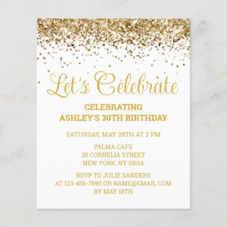 Budget White & Gold 30th Birthday Party Invitation