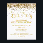 Budget White & Gold 30th Birthday Party Invitation<br><div class="desc">White and Gold Glitter Invite,  30th Birthday invitation Let's party,  budget Thirtieth Thirty Any Age,  Fortieth Fiftieth Forty Fifty Sixty,  Personalized 21st 40th 50th 60th,  Elegant Milestone Celebrate Sweet 16,  Custom 18th Glam Golden Confetti,  Adult Calligraphy Modern Stylish script,  Chic trendy simple for her,  Bling 16th quinceanera 15th celebration</div>