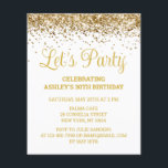 Budget White & Gold 30th Birthday Party Invitation<br><div class="desc">White and Gold Glitter Invite,  30th Birthday invitation Let's party,  budget Thirtieth Thirty Any Age,  Fortieth Fiftieth Forty Fifty Sixty,  Personalized 21st 40th 50th 60th,  Elegant Milestone Celebrate Sweet 16,  Custom 18th Glam Golden Confetti,  Adult Calligraphy Modern Stylish script,  Chic trendy simple for her,  Bling 16th quinceanera 15th celebration</div>