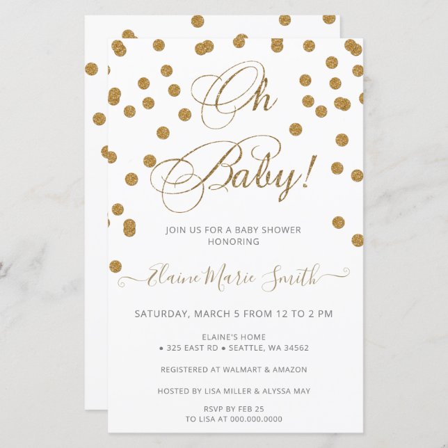 Budget white gold baby shower invitation (Front/Back)