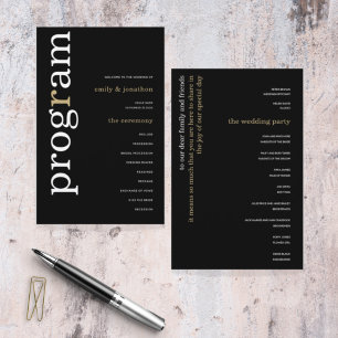 BUDGET White Gold Text Black Wedding Program