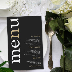 BUDGET White Gold Typographie Mariage noir Menu