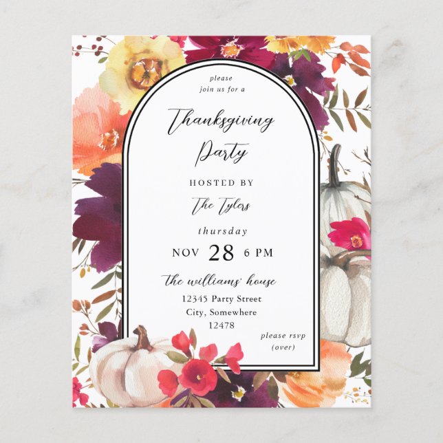 Budget White Pumpkin Fall Floral Thanksgiving Flyer (Front)