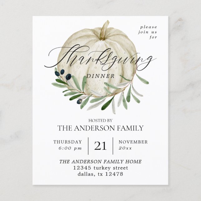 Budget White Pumpkin Thanksgiving Flyer (Front)