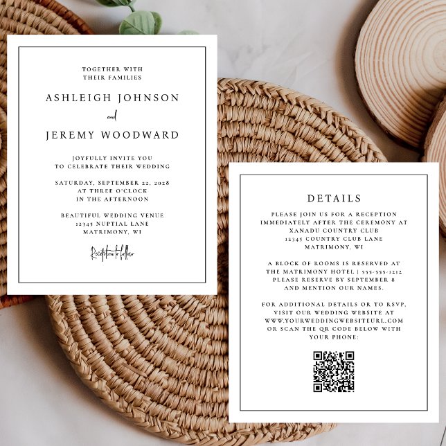 Budget White QR Code All in One Wedding Invitation (Creator Uploaded)