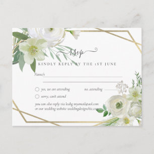 BUDGET White Rose Greenery Gold Wedding Postcard