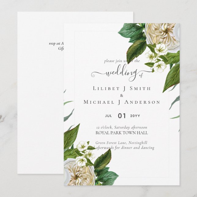 BUDGET White Roses Bouquet Floral Wedding (Front/Back)