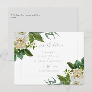 BUDGET White Roses Bouquet Floral Wedding Postcard