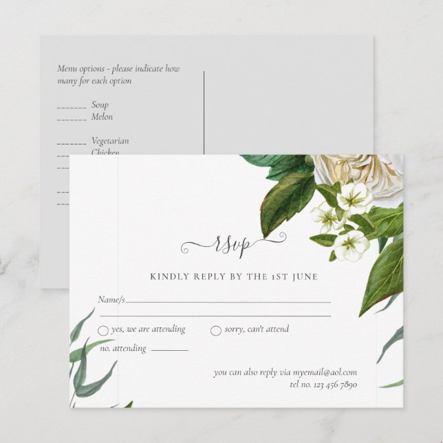 BUDGET White Roses Bouquet Floral Wedding Postcard (Front/Back)