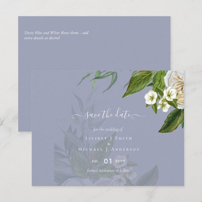 Budget White Roses Dusty Blue Wedding Postcard (Front/Back)