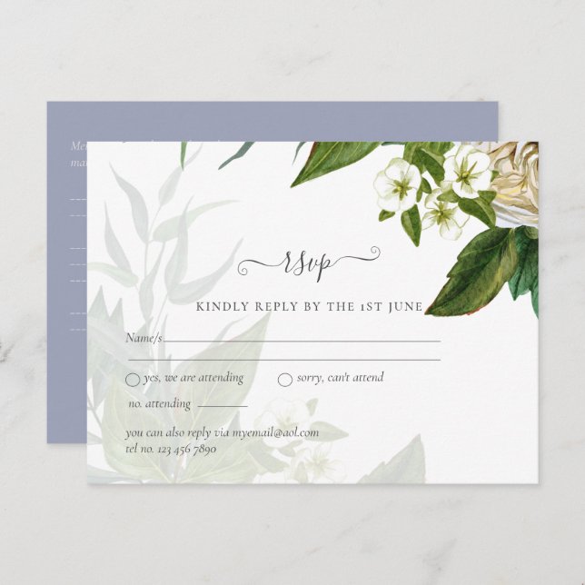 Budget White Roses Dusty Blue Wedding Postcard (Front/Back)