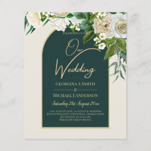 BUDGET White Roses Forest Green Winter Wedding INV Flyer