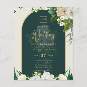BUDGET White Roses Forest Green Winter Wedding INV Flyer