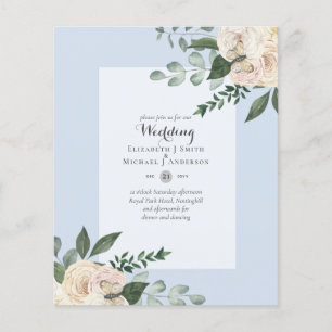 BUDGET White Roses Wedding Invitations Cheapest Flyer