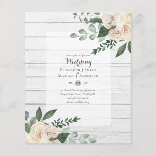 BUDGET White Roses Wedding Invitations Cheapest Flyer
