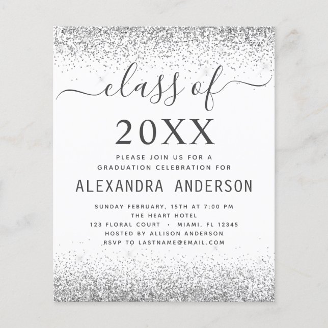 Budget White Silver Graduation Class of 2023 Flyer (Front)