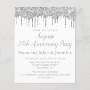 Budget White & Silver Surprise Anniversary Invite