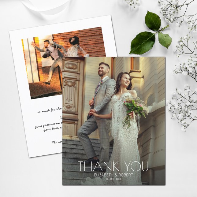 Budget White Text Wedding Photo Thank You Note (Creator Uploaded)
