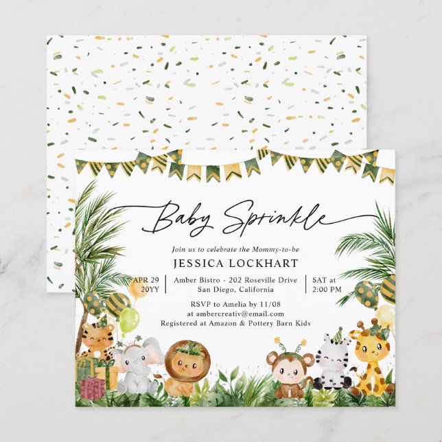 Budget Wild Animals Baby Sprinkle Invitation (Front/Back)