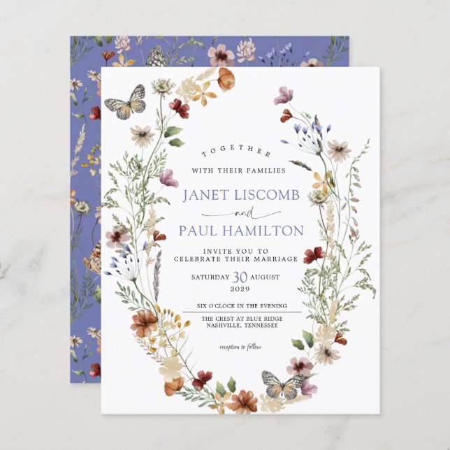 Budget - Wild Flowers Floral Wedding Invitation (Front/Back)