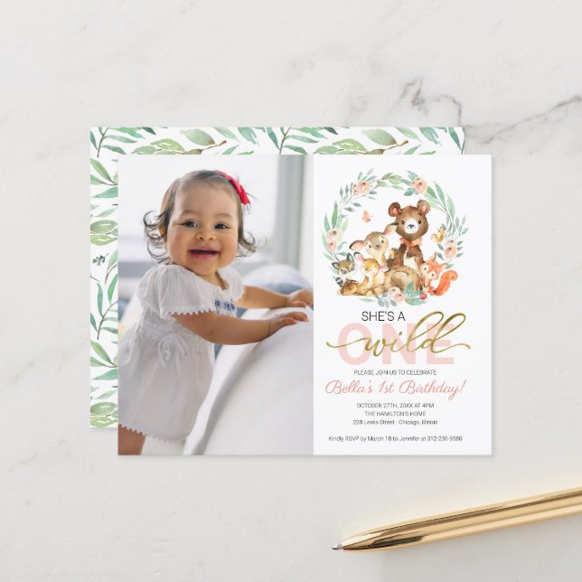 Budget  Wild One Birthday Invitations With Photo (Front/Back In Situ)