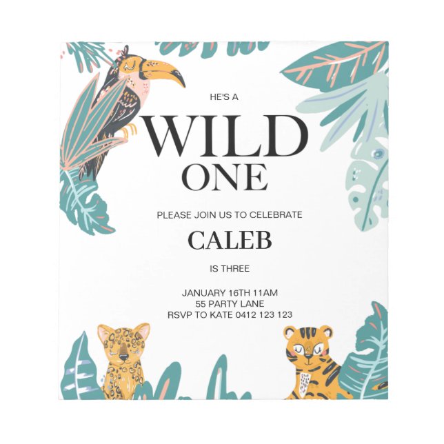 BUDGET Wild One Cute Jungle Theme First Invitation Notepad (Front)