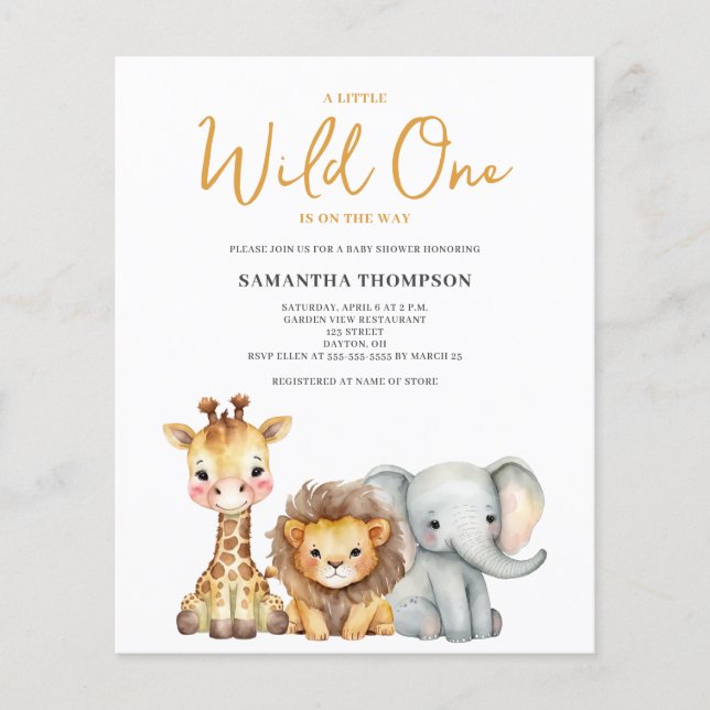 Budget Wild One Safari Baby Shower Invitation Flyer (Front)